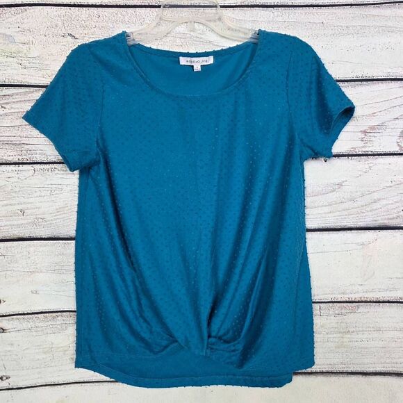 Rose + Olive S Teal Swiss Dot Twist Front Top - Picture 2 of 7